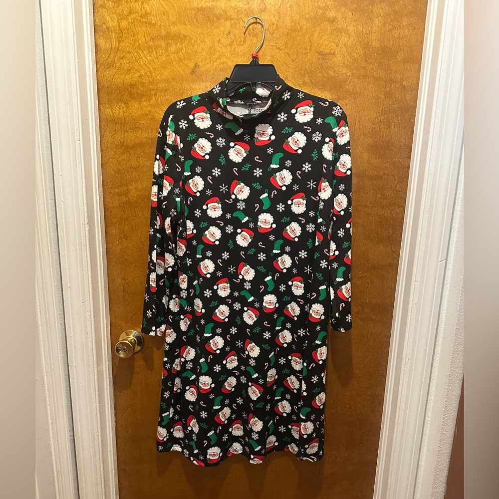 Christmas Santa candy canes black womens dress new Jollidays large